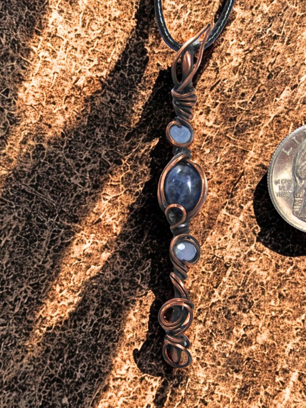 Handmade Wire Wrapped Sodalite-Bead Necklace. Copper wire wrapped oxidized/waxed - Picture 2 of 7